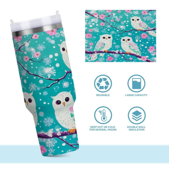 DIXRUYEE Steel Water Bottles Tumbler Creative Springtime Owls Pattern 40oz/30oz