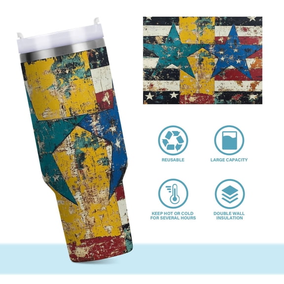 DIXRUYEE Steel Water Bottles Tumbler Creative Star-spangled Fusion Pattern 40oz/30oz