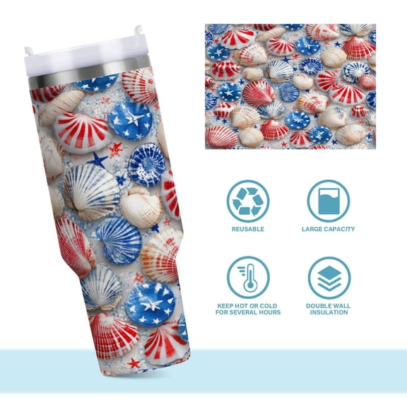 DIXRUYEE Steel Water Bottles Tumbler Creative Stars and Stripes Shells Pattern 40oz/30oz