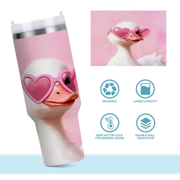 DIXRUYEE Steel Water Bottles Tumbler Creative Stylish Duckling in Love Pattern 40oz/30oz