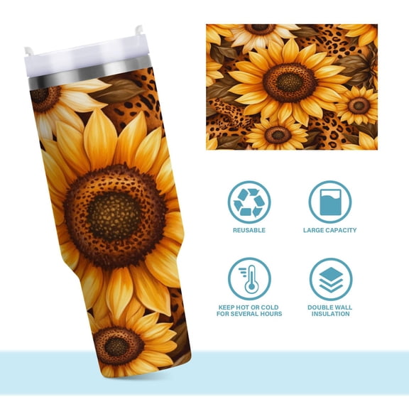 DIXRUYEE Steel Water Bottles Tumbler Creative Sunflower Safari Pattern 40oz/30oz