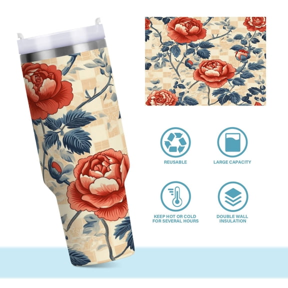 DIXRUYEE Steel Water Bottles Tumbler Creative Timeless Rose Garden Pattern 40oz/30oz