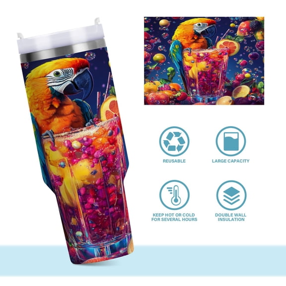 DIXRUYEE Steel Water Bottles Tumbler Creative Tropical Paradise Parrot Pattern 40oz/30oz