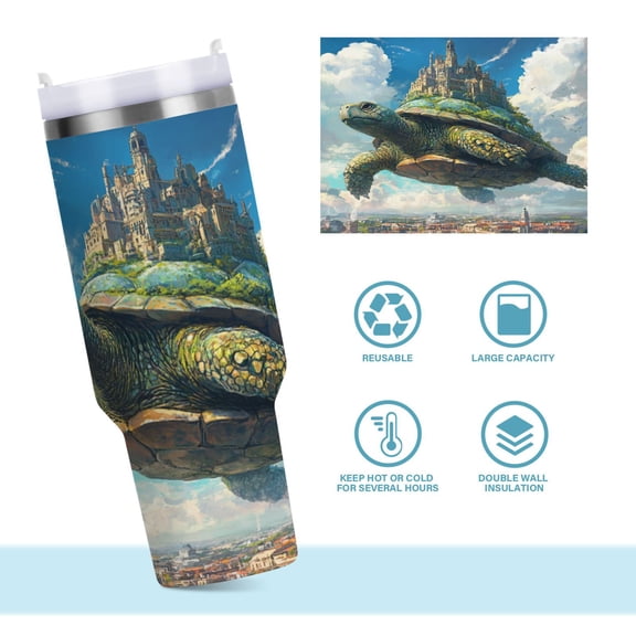 DIXRUYEE Steel Water Bottles Tumbler Creative Turtle Castle in The Sky Pattern 40oz/30oz