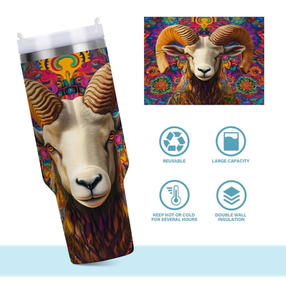 DIXRUYEE Steel Water Bottles Tumbler Creative Vibrant Spirit Of The Ram Pattern 40oz/30oz