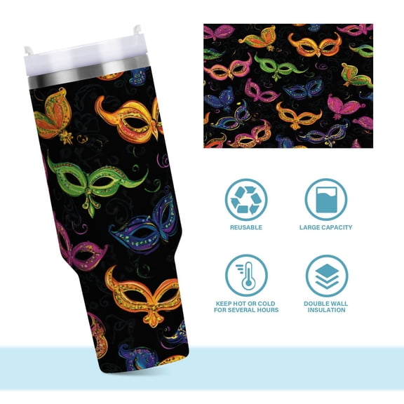 DIXRUYEE Steel Water Bottles Tumbler Creative Whimsical Masks Pattern 40oz/30oz