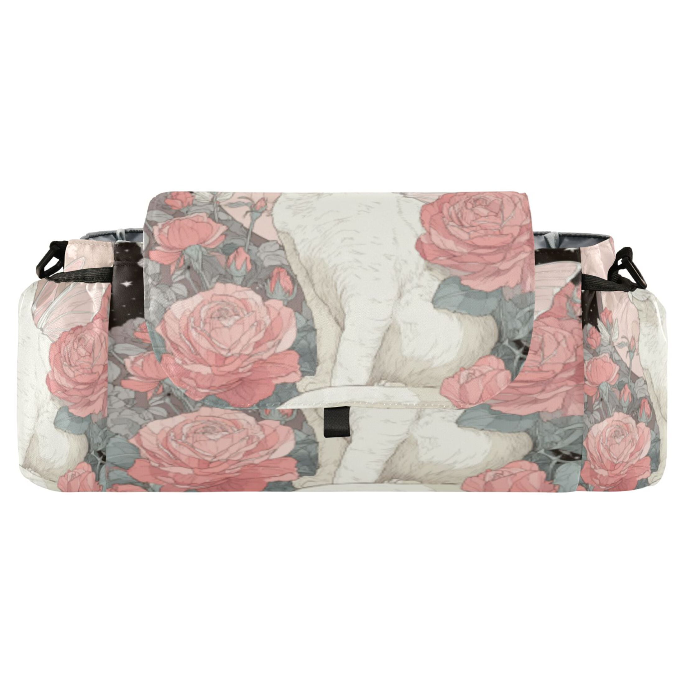 DIXRUYEE Stroller Organizer Angelic Cat Among Roses Printed