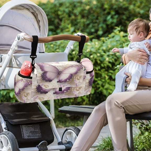 DIXRUYEE Stroller Organizer Butterfly on Blooming Printed