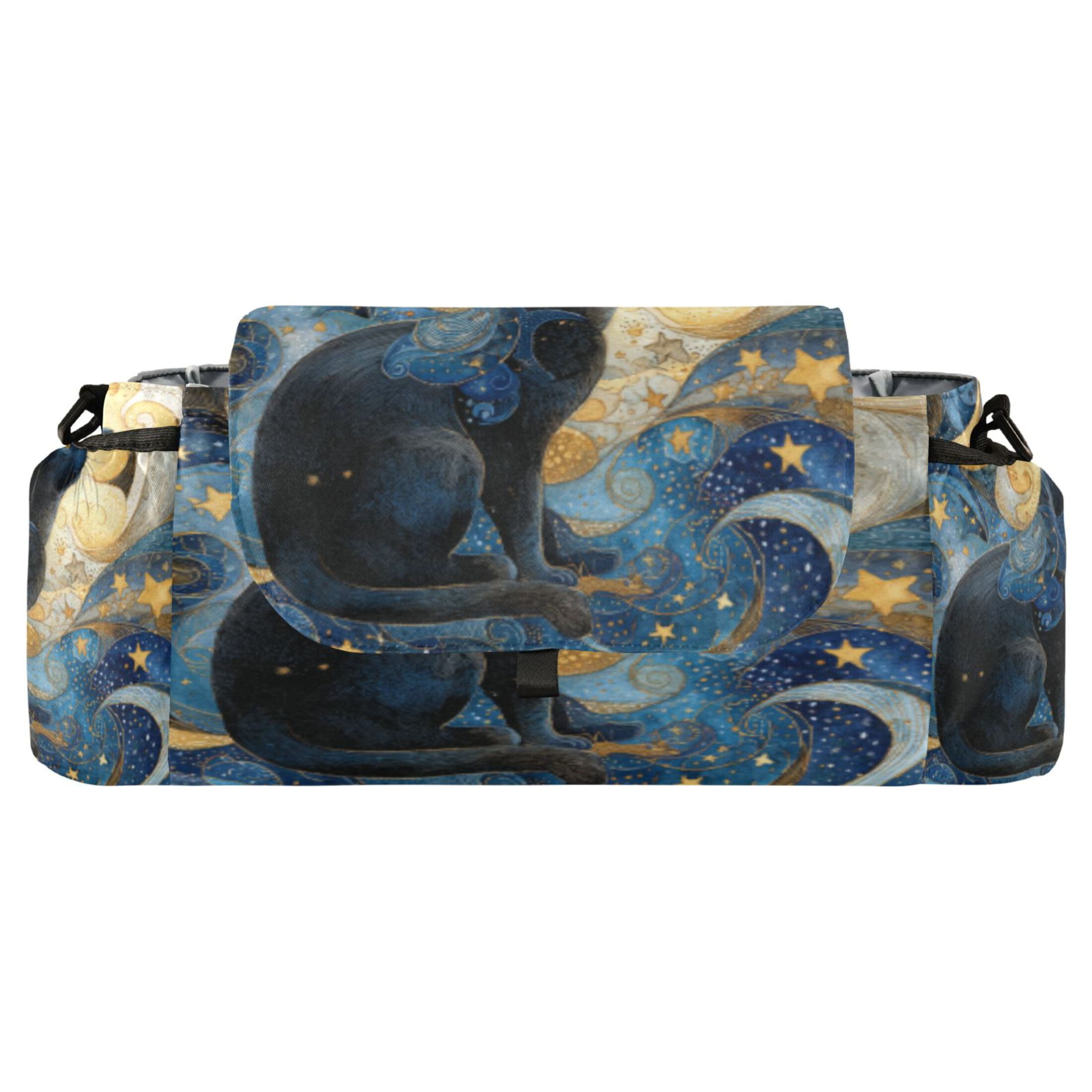 DIXRUYEE Stroller Organizer Celestial Cat in A Swirling Night Sky Printed