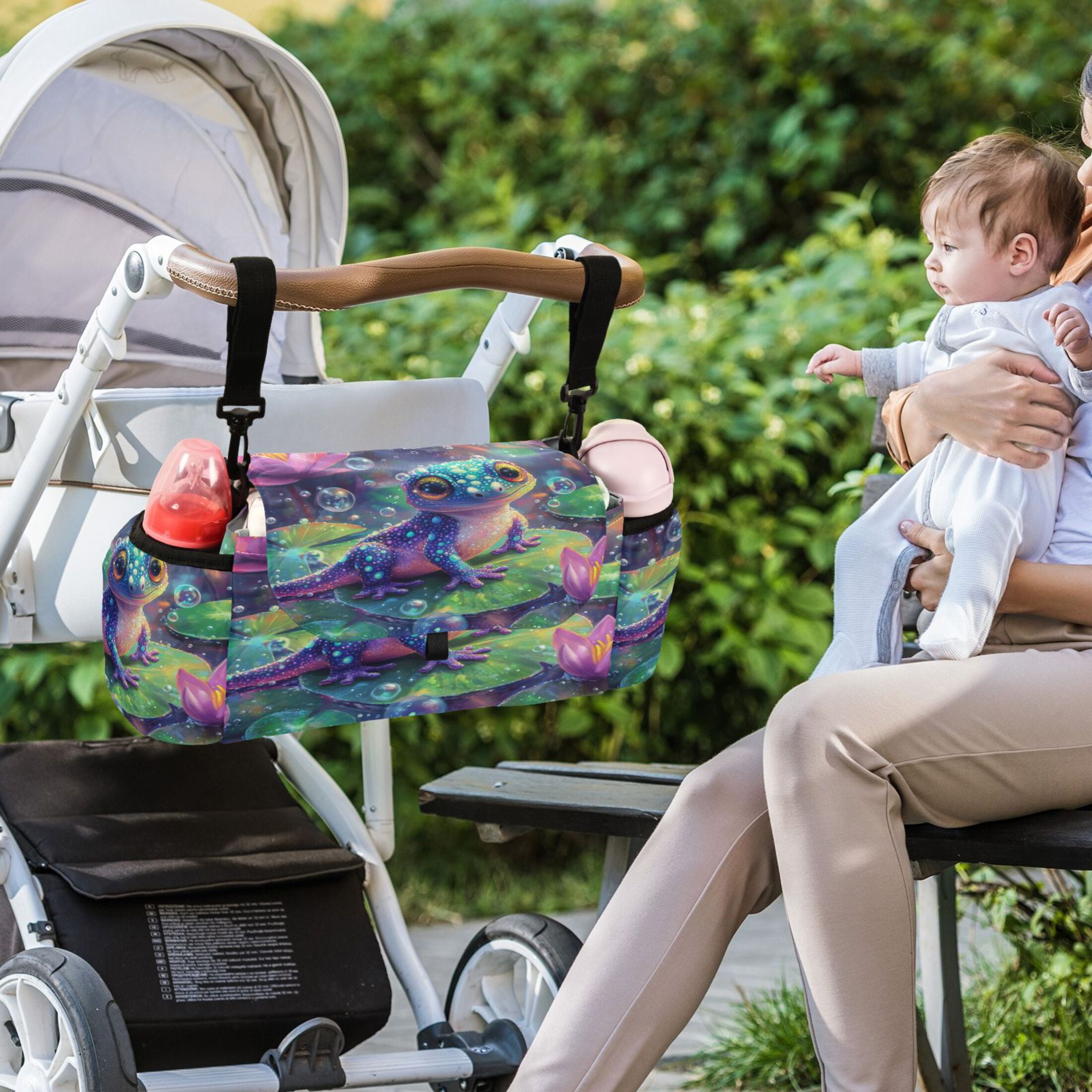 DIXRUYEE Stroller Organizer Colorful Frog Among Lotus Blooms Printed
