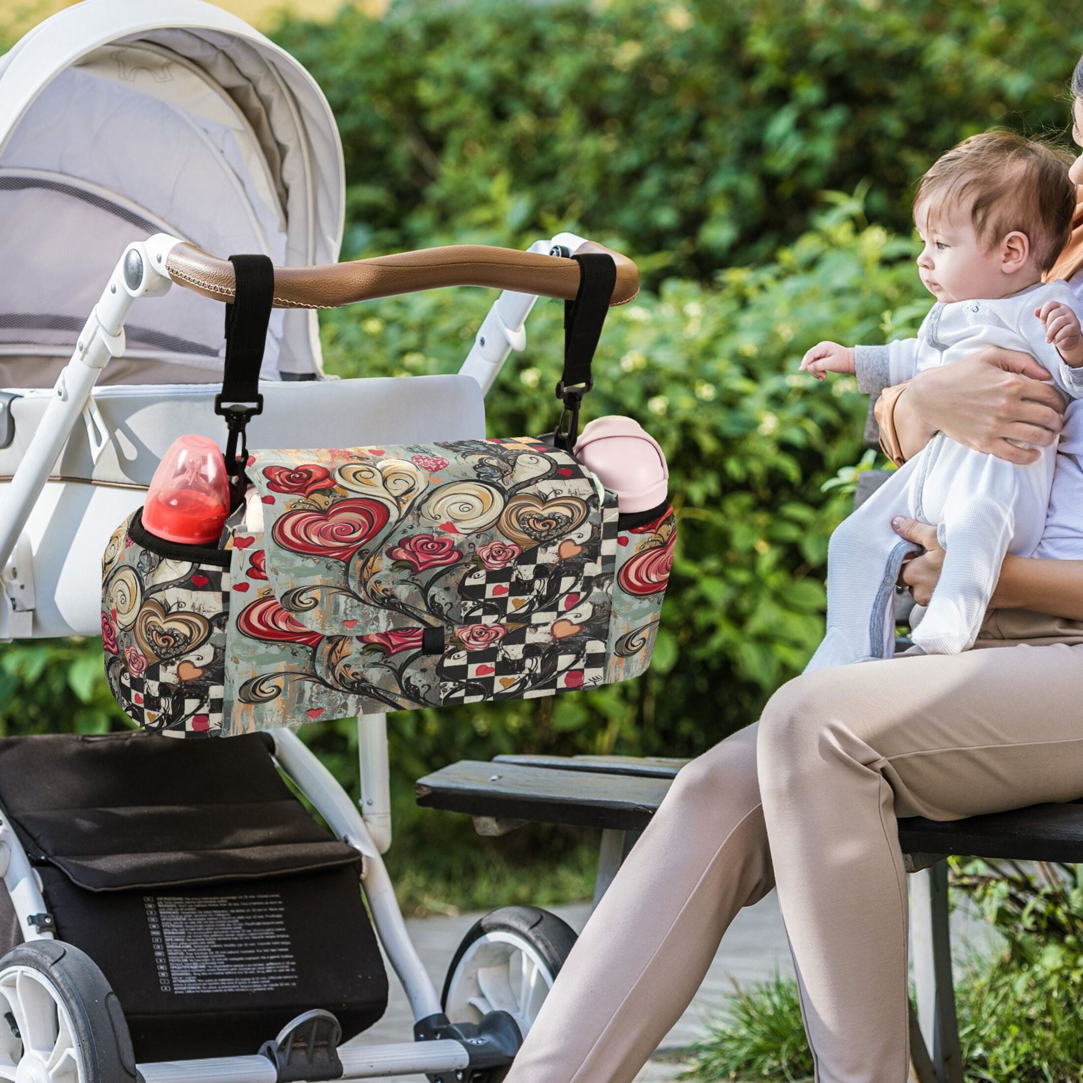 DIXRUYEE Stroller Organizer Heart Blooms Printed