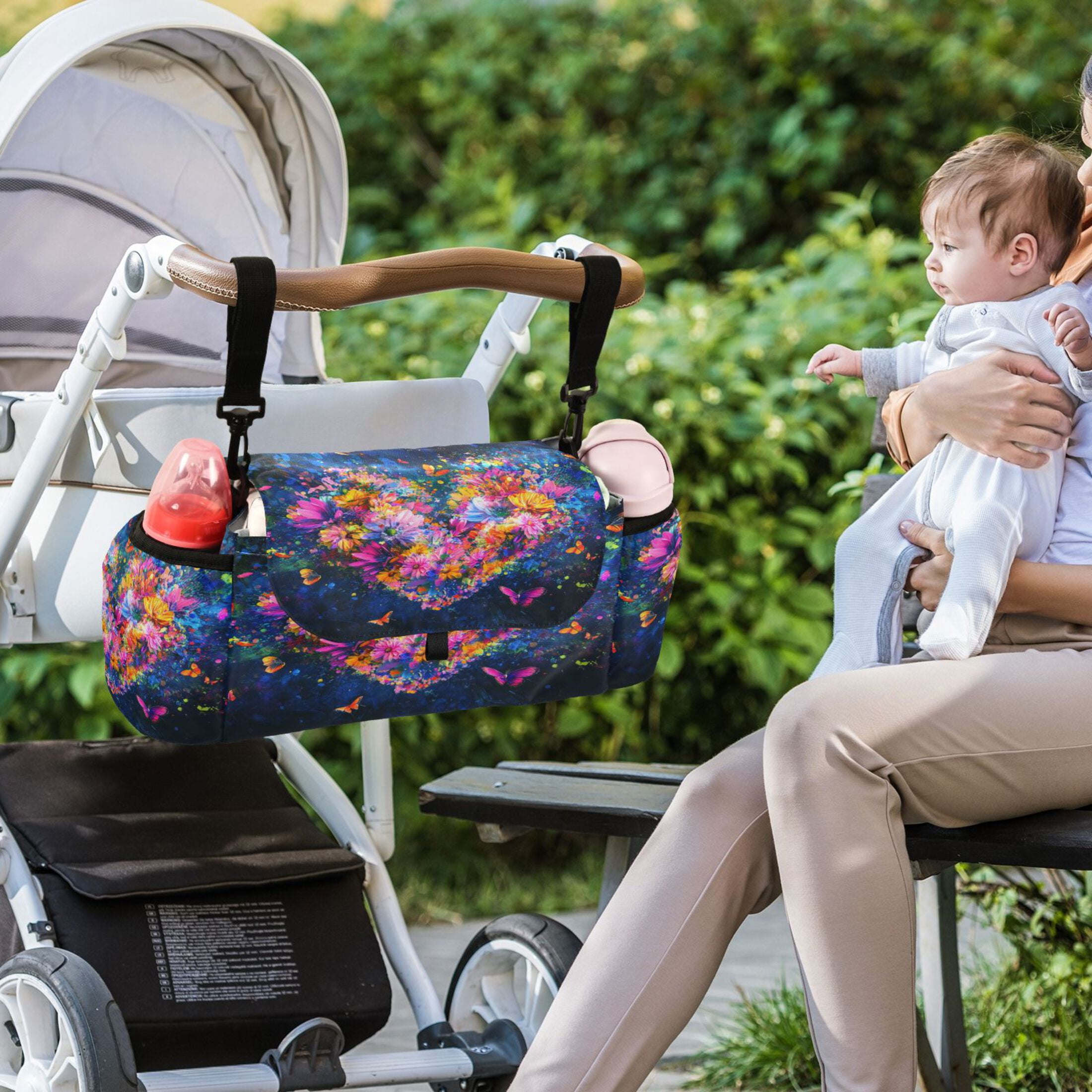 DIXRUYEE Stroller Organizer Heartfelt Blooms Printed