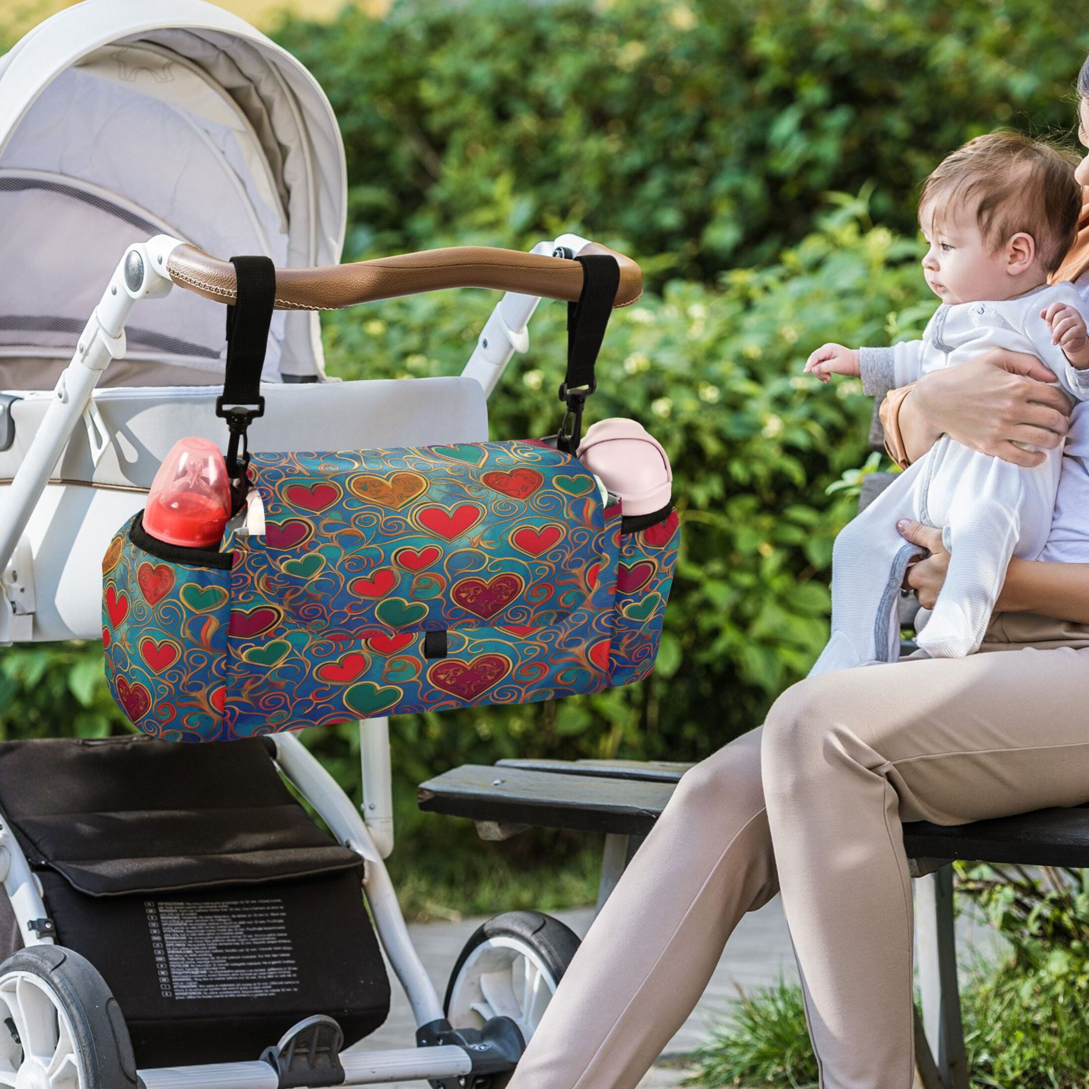 DIXRUYEE Stroller Organizer Heartfelt Mosaic Printed
