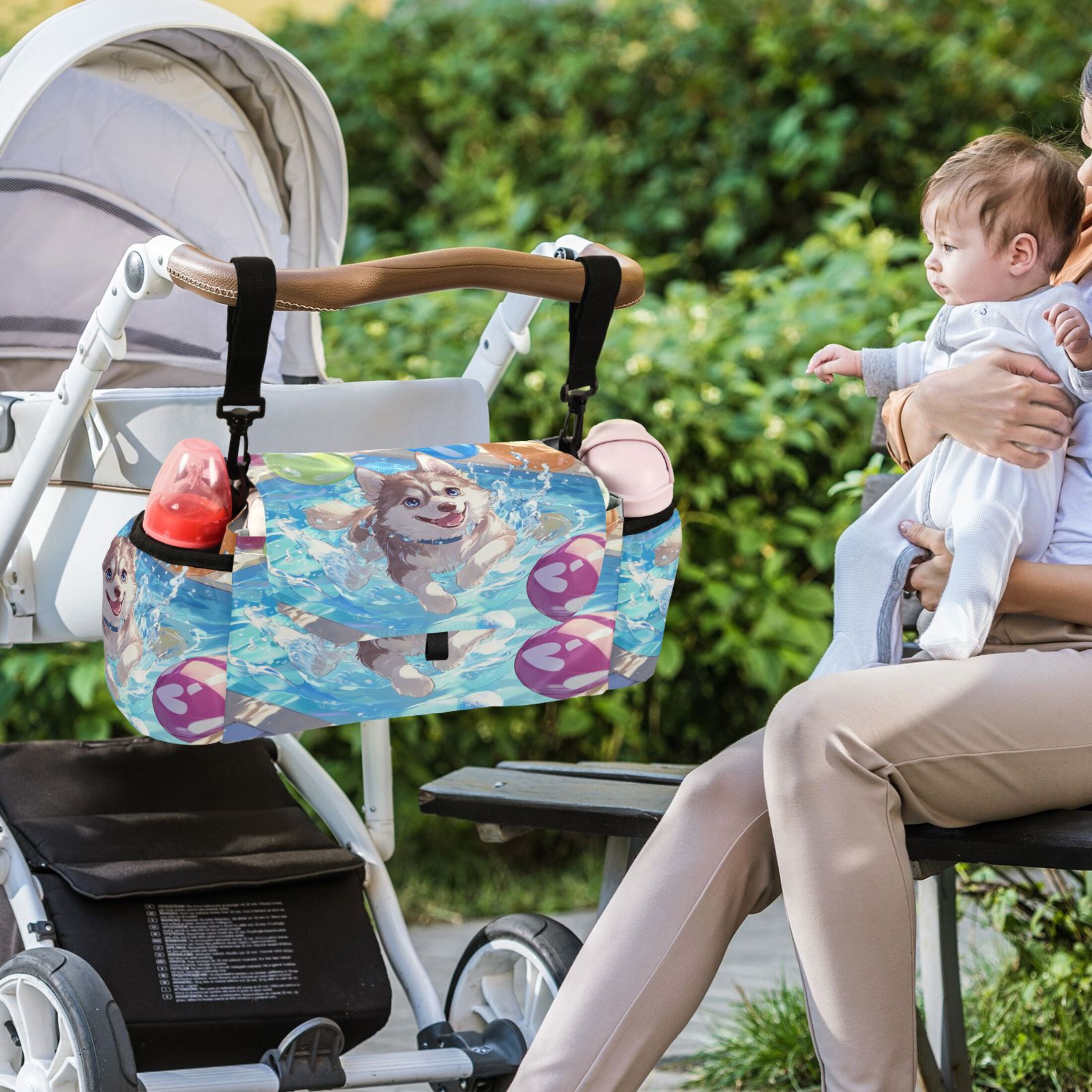 DIXRUYEE Stroller Organizer Joyful Pool Pup Printed