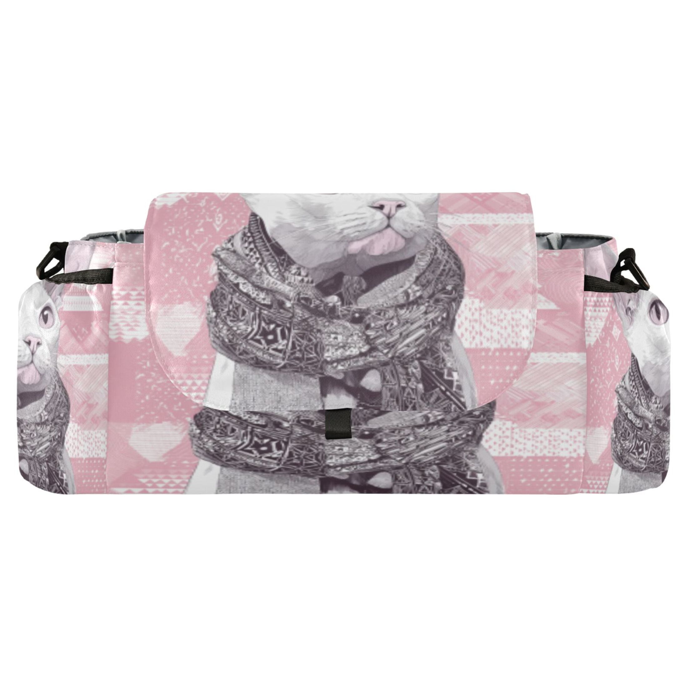 DIXRUYEE Stroller Organizer Scarfed White Cat Printed