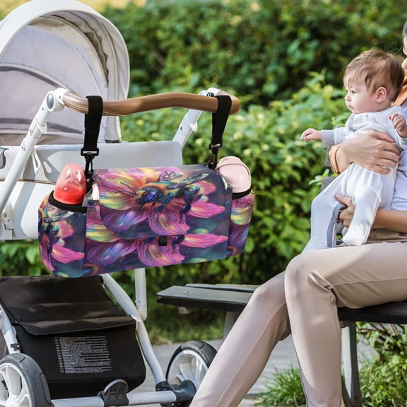 DIXRUYEE Stroller Organizer Vibrant Bee on A Radiant Bloom Printed