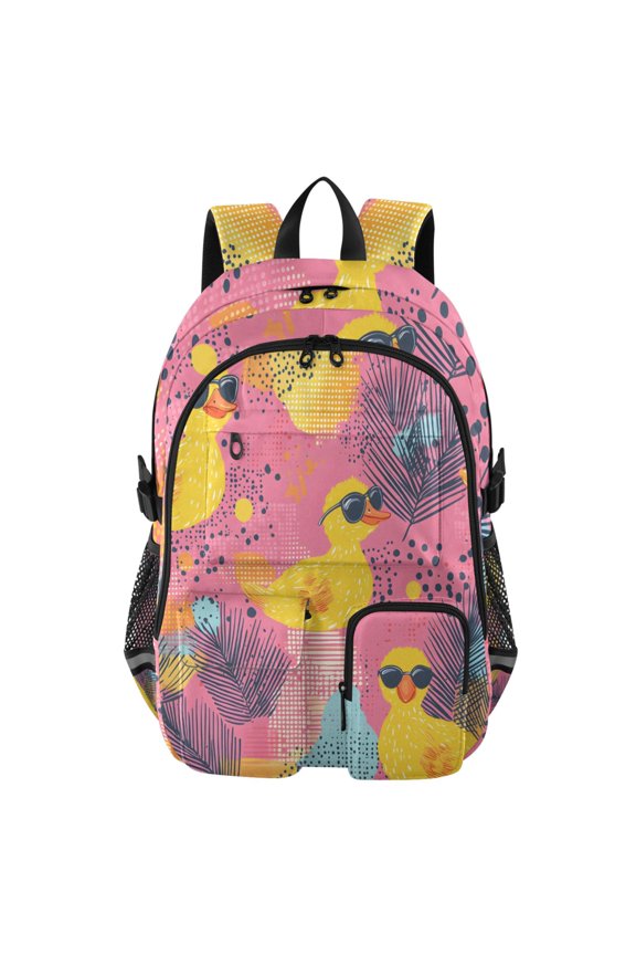 Sunglass Duck Pattern Backpack for School 14Laptop Compatible with Reflective Safety Strips