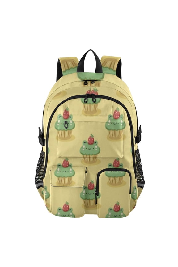Sunny Frog Cupcake Backpack for School 14Laptop Compatible with Reflective Safety Strips