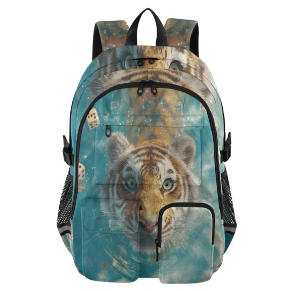 DIXRUYEE Swimming Tiger Backpack for School 14Laptop Compatible with Reflective Safety Strips