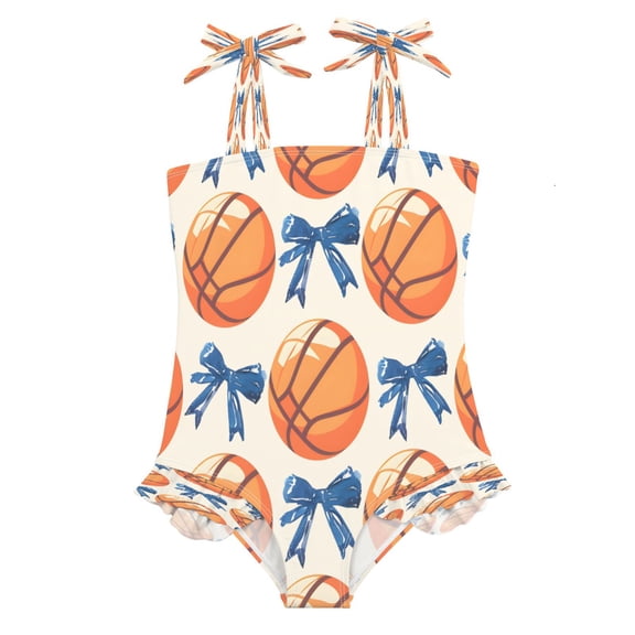 DIXRUYEE Swimsuit One Piece swimwear Basketball Blue Bow Pattern of Pattern