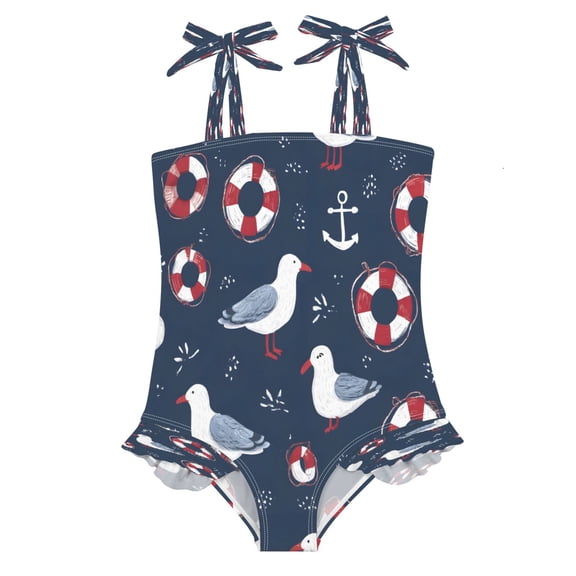 DIXRUYEE Swimsuit One Piece swimwear Bird Lifebuoy of Pattern