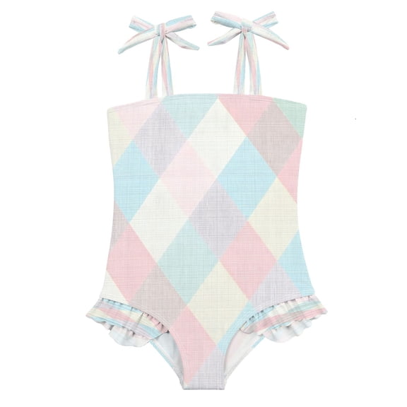 DIXRUYEE Swimsuit One Piece swimwear Blue Pink Checkered Pattern of Pattern