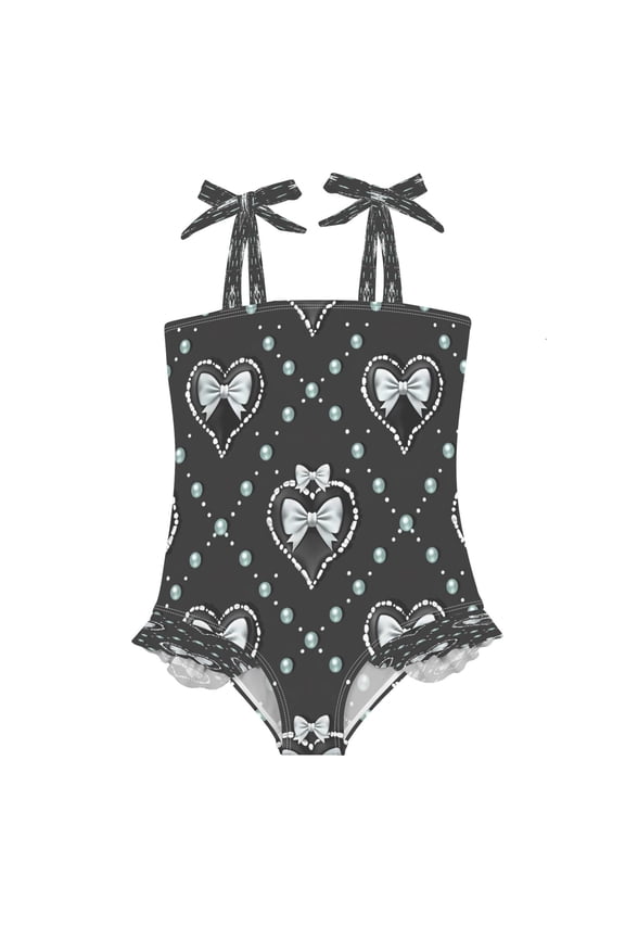 DIXRUYEE Swimsuit One Piece swimwear Bow Heart Pearl Pattern of Pattern