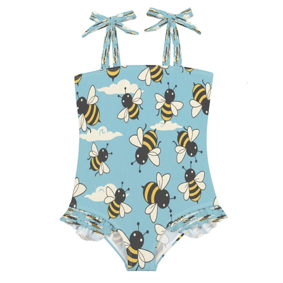 DIXRUYEE Swimsuit One Piece swimwear Cartoon Bees Blue of Pattern