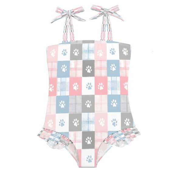 DIXRUYEE Swimsuit One Piece swimwear Cartoon Footprints of Pattern