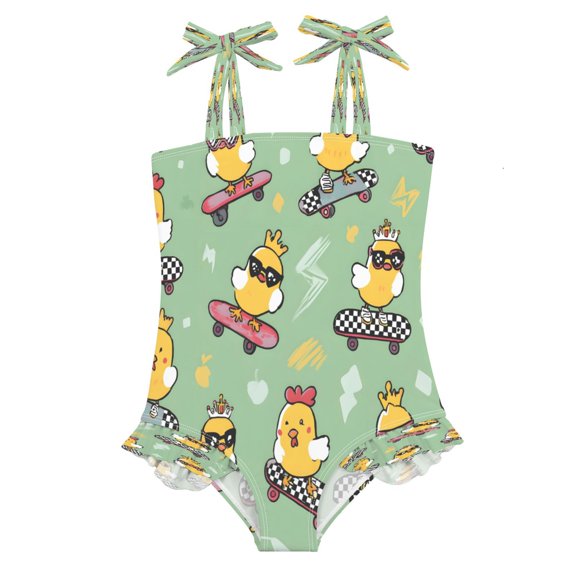 DIXRUYEE Swimsuit One Piece swimwear Chicken Skateboard of Pattern