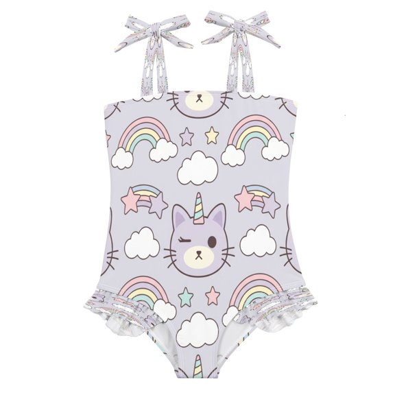 DIXRUYEE Swimsuit One Piece swimwear Cute Cat Caticorn Kitten Unicorn of Pattern