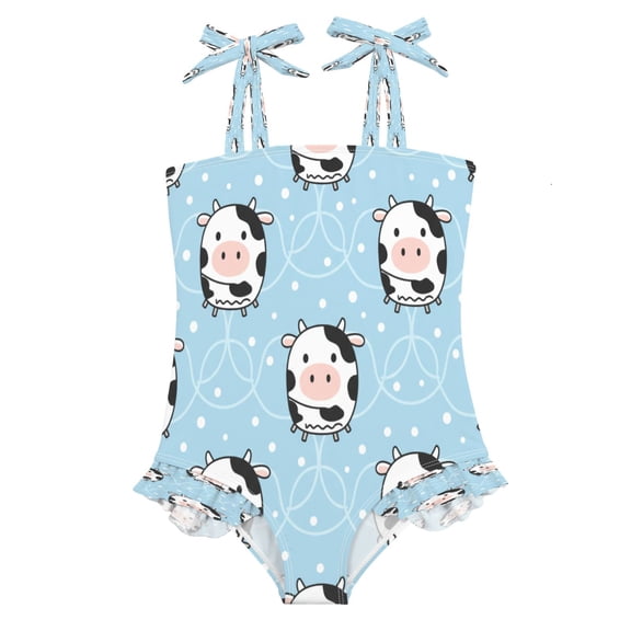 DIXRUYEE Swimsuit One Piece swimwear Cute Cow White Polka Dot Blue of Pattern