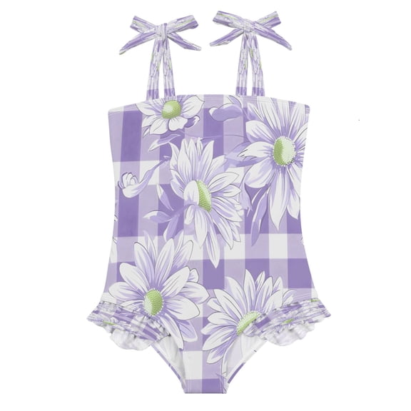 DIXRUYEE Swimsuit One Piece swimwear Daisy Purple and White Checkered Pattern of Pattern