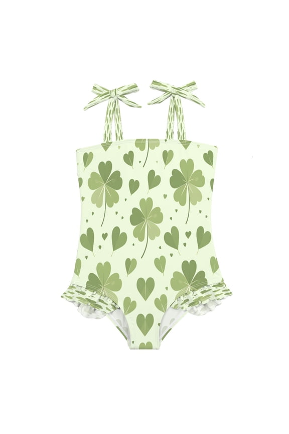 DIXRUYEE Swimsuit One Piece swimwear Four-leaf Clover Heart Pattern of Pattern