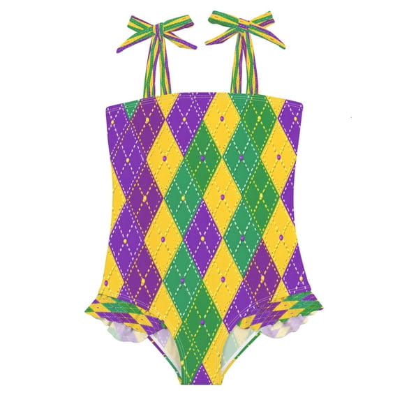 DIXRUYEE Swimsuit One Piece swimwear Green Diamond Plaid of Pattern
