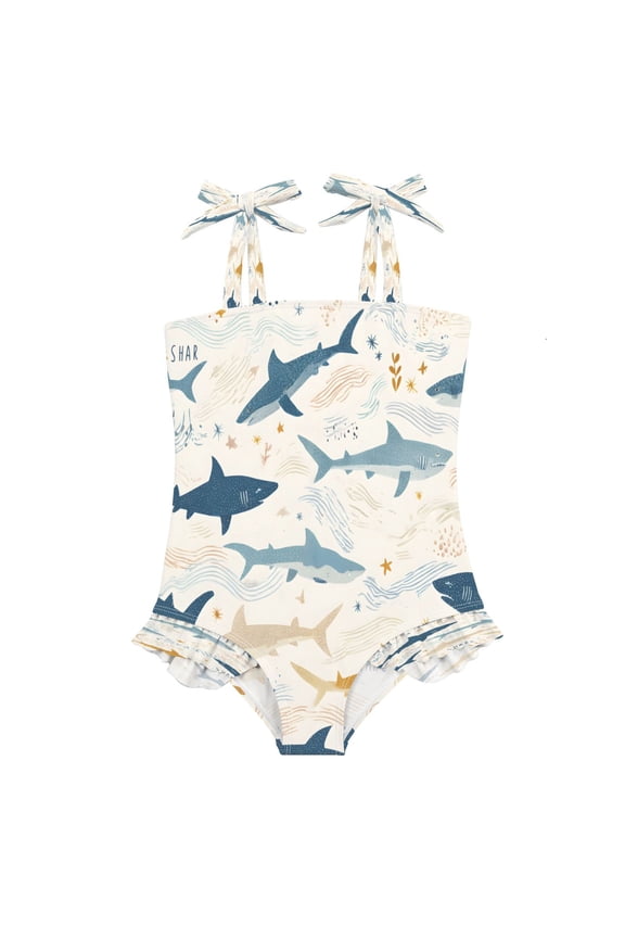 DIXRUYEE Swimsuit One Piece swimwear Hand Drawn Shark of Pattern