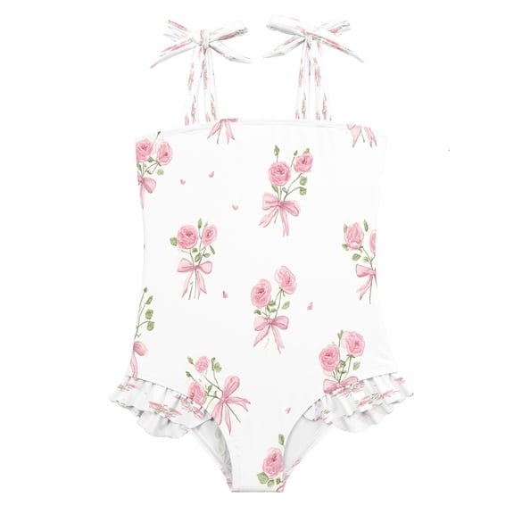 DIXRUYEE Swimsuit One Piece swimwear Pink Rose with Bow of Pattern