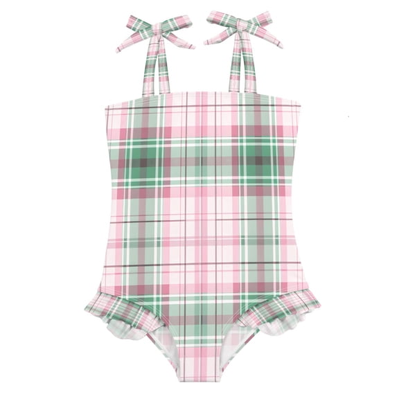 DIXRUYEE Swimsuit One Piece swimwear Pink and Green Striped Pattern of Pattern