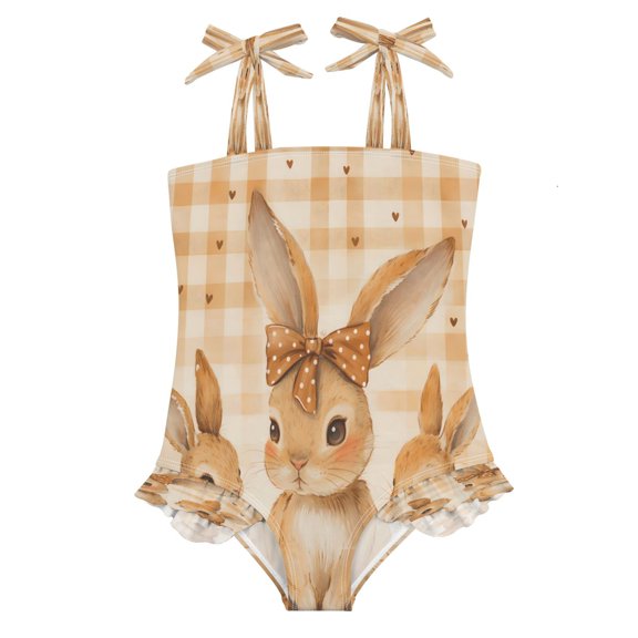 DIXRUYEE Swimsuit One Piece swimwear Rabbit Checkered Heart of Pattern