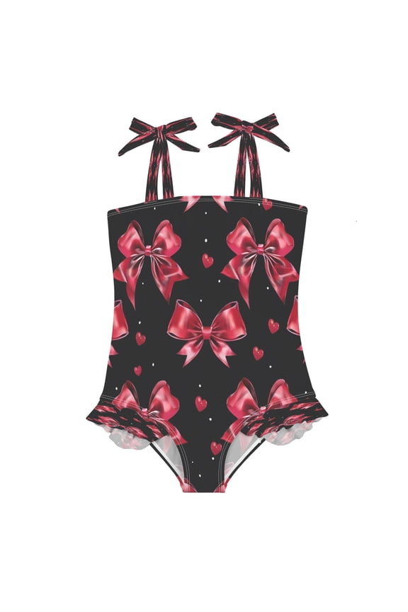 DIXRUYEE Swimsuit One Piece swimwear Red Bow Heart Pattern of Pattern