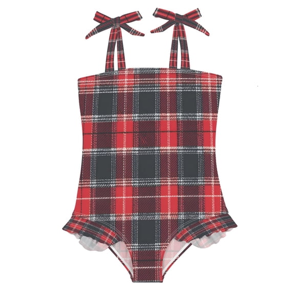 DIXRUYEE Swimsuit One Piece swimwear Red Checkered Pattern of Pattern