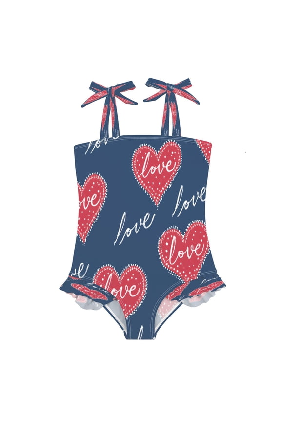 DIXRUYEE Swimsuit One Piece swimwear Red Love Heart of Pattern