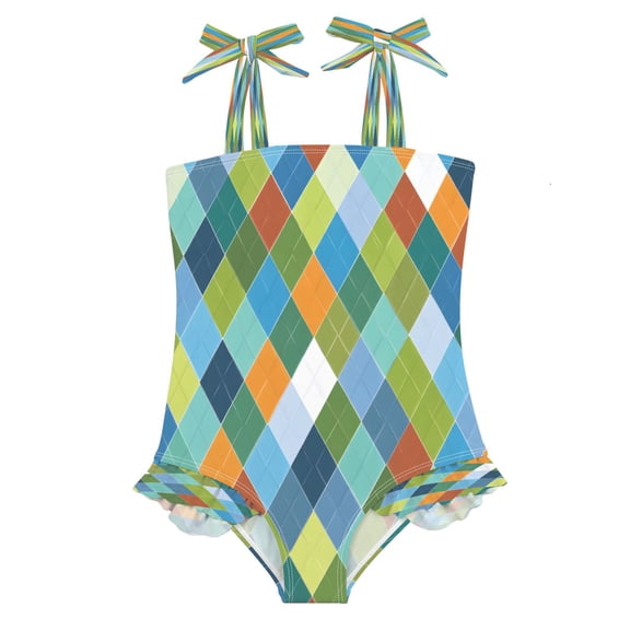 DIXRUYEE Swimsuit One Piece swimwear Rhombus Coloring of Pattern