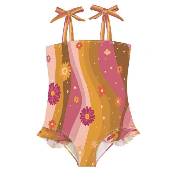 DIXRUYEE Swimsuit One Piece swimwear Wave Background Flowers Pattern of Pattern