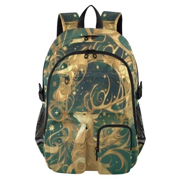DIXRUYEE Swirl Gilded Deer Backpack for School 14Laptop Compatible with Reflective Safety Strips