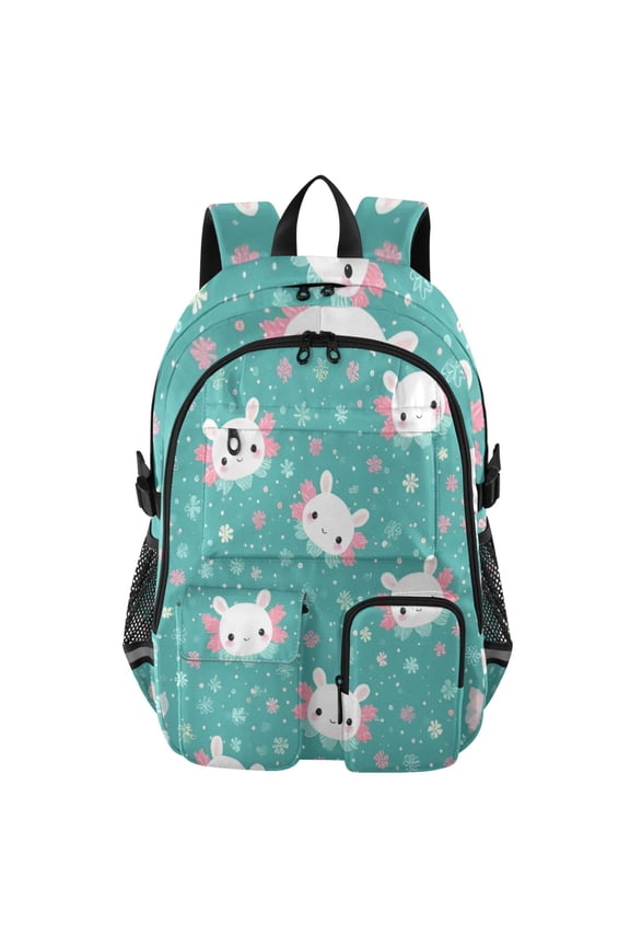 Teal Bunny Cute Backpack for School 14”Laptop Compatible with Reflective Safety Strips