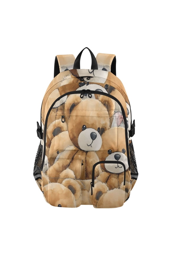 Teddy Bear Pattern Backpack for School 14Laptop Compatible with Reflective Safety Strips