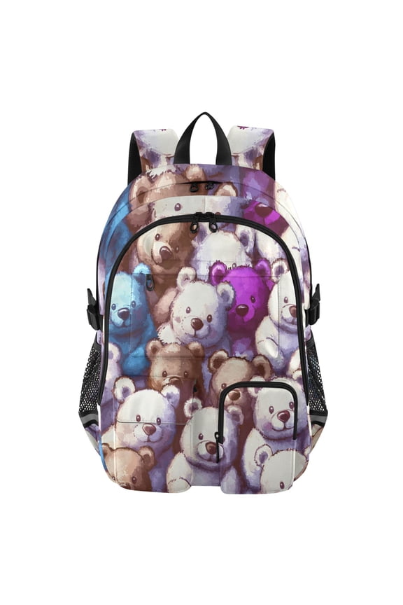 Teddybears Pattern Backpack for School 14Laptop Compatible with Reflective Safety Strips