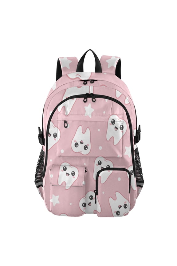 Teeth Glitter Stars Backpack for School 14Laptop Compatible with Reflective Safety Strips