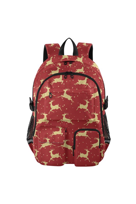 The Golden Elk Jumps Merrily Pattern Pattern Backpack for School 14”Laptop Compatible with Reflective Safety Strips